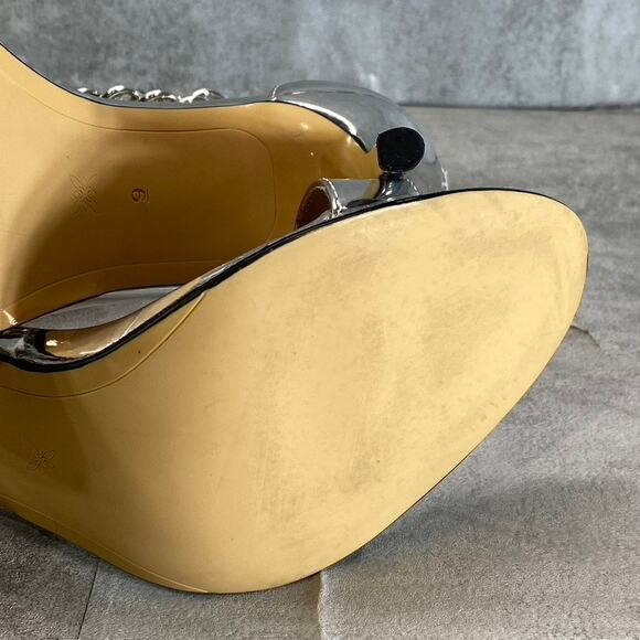 BCBGENERATION Women's Silver Jadia Chain Detail Ankle Strap Dress Sandals SZ 9 - Picture 7 of 9